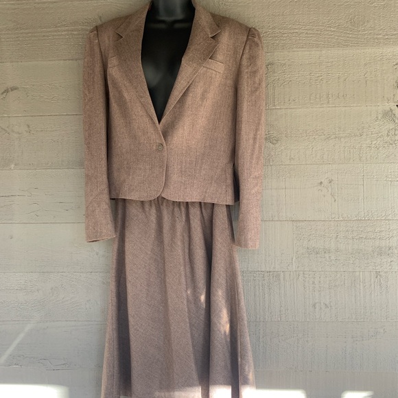 Nan Elliot Jackets & Blazers - Women’s VTG 80s Wool Midi Skirt Suit Lined Tweed Brown Classic Fall  Preppy